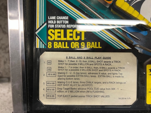 895446-11 Pinball Bally Pool Shark -1990