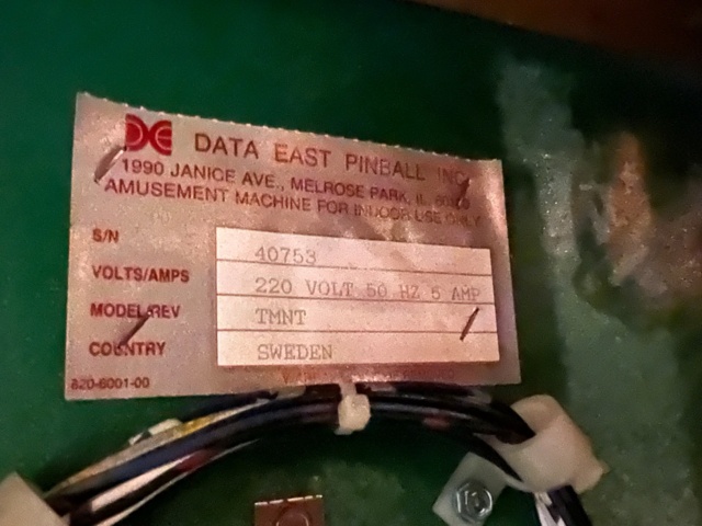 895453-14 Pinball Game Data East Teenage Mutant Ninja Turtles -1991