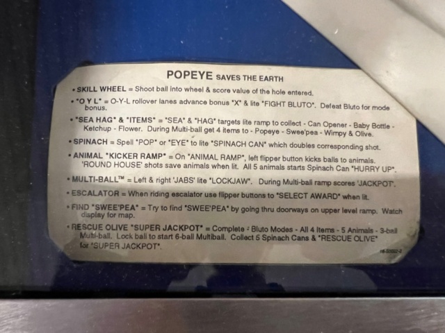 895454-12 Pinball Bally Popeye Saves The Earth -1994