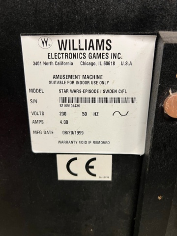 895455-7 Pinball Williams Star Wars Episode 1 -1999