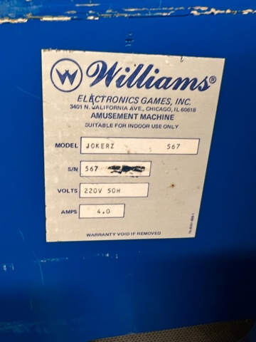 895460-9 Pinball Williams Jokerz! -1988