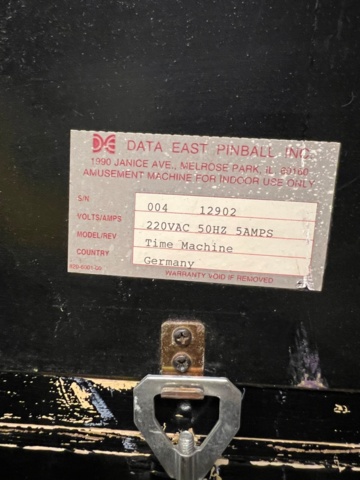 895461-9 Pinball Game Data East Time Machine -1988