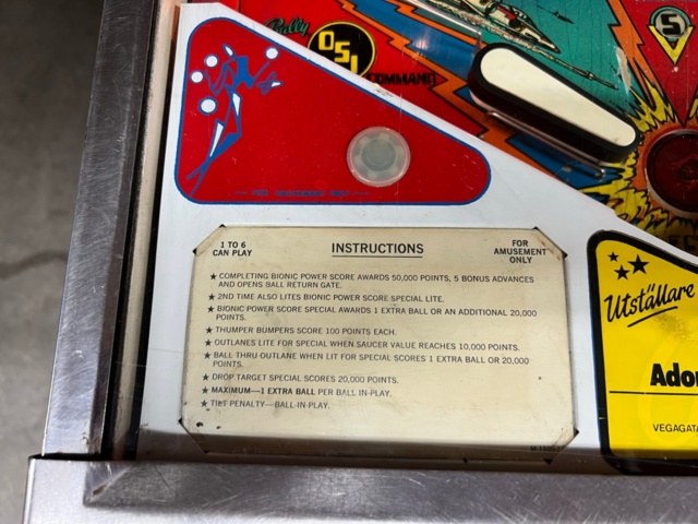 895482-12 Pinball Bally The Six Million Dollar Man -1978