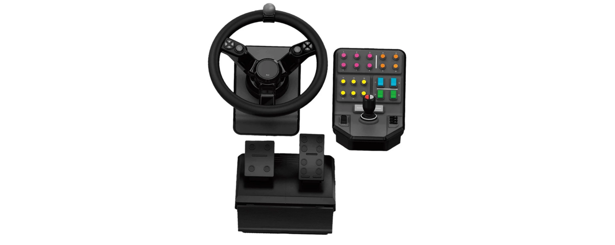 924940-1 Steering wheel with pedals and switchboard, Logitech Saitek Farm Simulator Bundle