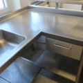 925313-2 L-shaped stainless steel bench with hob and mixer