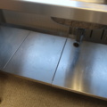 925313-5 L-shaped stainless steel bench with hob and mixer