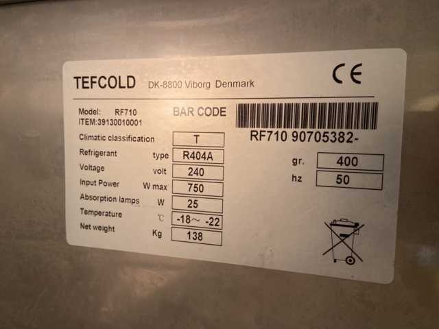 912538-3 Freezer TefcoldFreezer cabinet Tefcold RF710