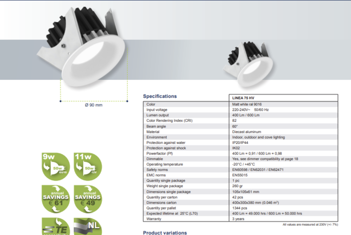 902122-2 6 Illuxtron Linea 75, 3000K, 600 lumens, dimmable incl. junction box - Shipping included