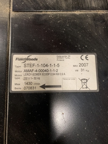 940120-3 Ceiling fan Fläkt Woods STEF-1-104-1-1-5, duct fan and mixed ventilation