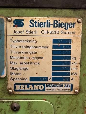 869411-11 Bending machine, Stierli-Bieger CH-6210 Sursee