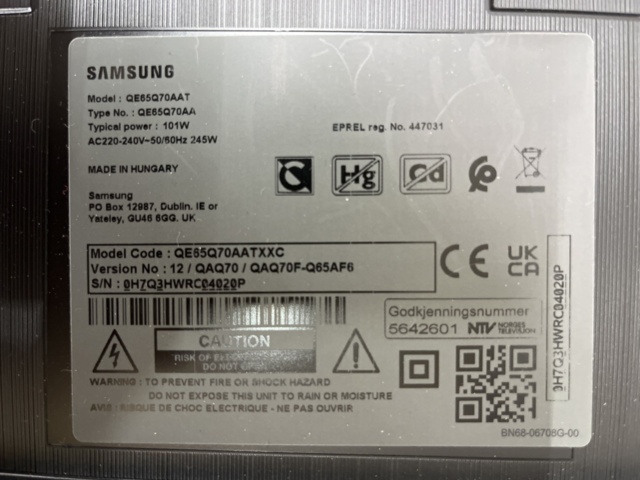 868760-7 Samsung QLED 65" TV