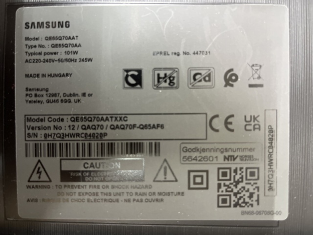 868760-8 Samsung QLED 65" TV