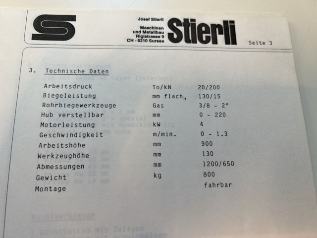 869411-13 Bending machine, Stierli-Bieger CH-6210 Sursee