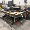 946094-2 Scissor lift table with bench grinder and vise