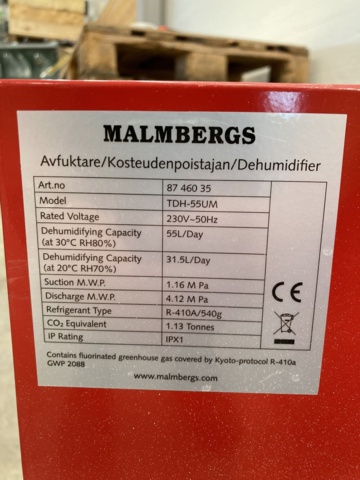 950595-3 Condensation dehumidifier Malmbergs TDH-55UM