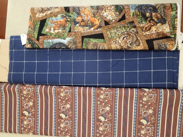 952632-8 Various fabrics, patterned cotton fabric, Swedish flag fabric