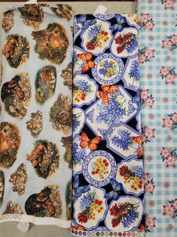 952632-9 Various fabrics, patterned cotton fabric, Swedish flag fabric