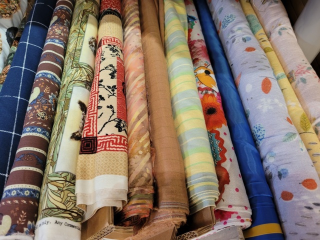 952632-2 Various fabrics, patterned cotton fabric, Swedish flag fabric