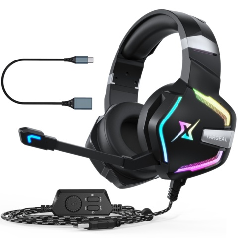 2 gaming headsets for computer and TV games, 7.1, LED, incl. USB-C ...