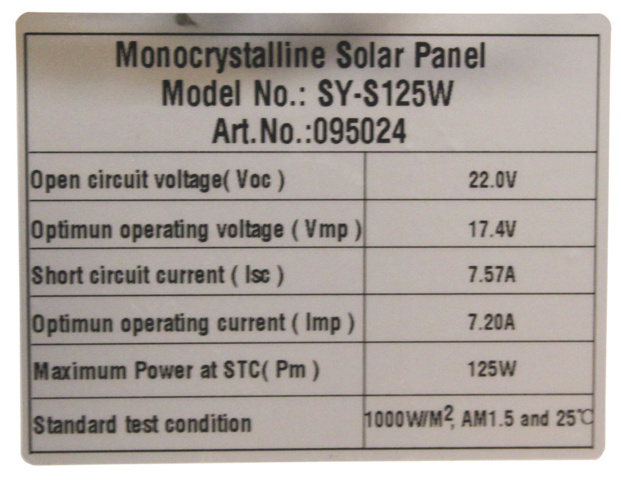 965621-3 Solar panel kit motorhome/caravan/boat 125 watts Shipping included