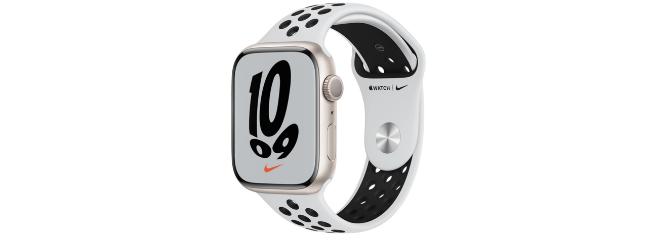 965428-1 Apple Watch Nike Series 7 GPS, 45mm Starlight Aluminium Case Pure Platinum/Black Nike Sport Band