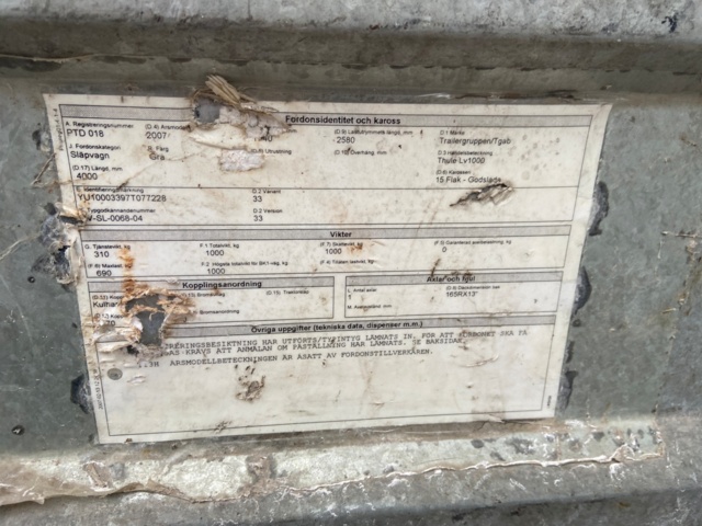 912654-25 Thule trailer with cover, LV1000 -2007