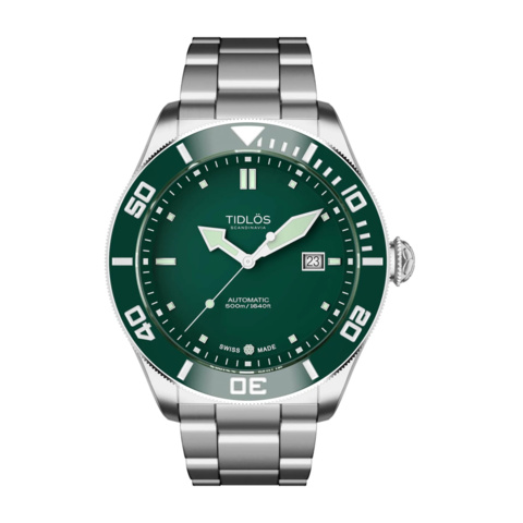 754784-1 TIDLÖS "Marine" Grön urtavla samt stålarmband