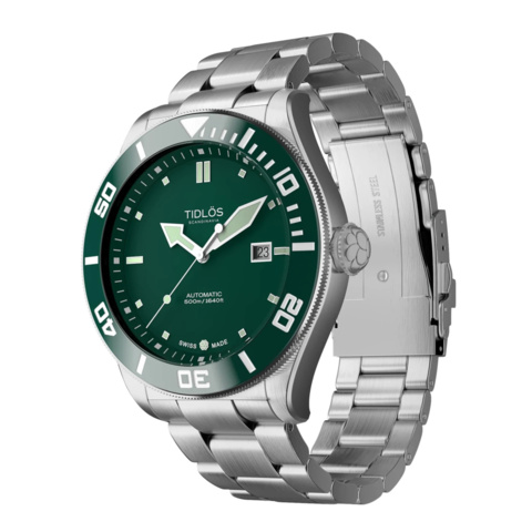 754784-2 TIDLÖS "Marine" Grön urtavla samt stålarmband