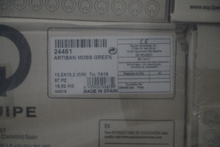 954103-2 60 cartons of tile artisan moss green 13.2x13.2cm