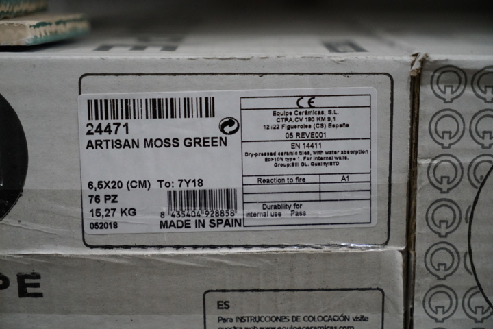 954105-2 54 cartons of tile artisan moss green 6.5x20cm