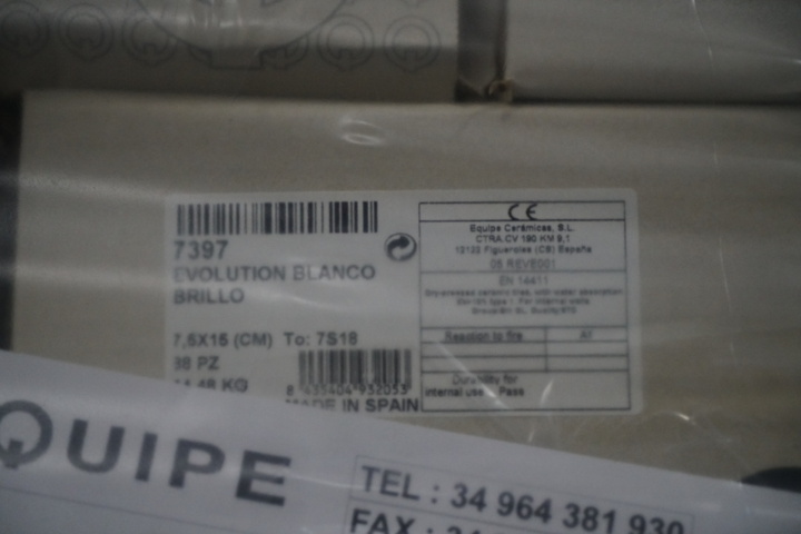 954139-2 60 boxes of tiles, Equipe, Evolution Blanco Brillo, 7.5x15cm, white