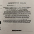 967644-6 Apple 14-inch MacBook Pro: Apple M1 Pro chip with 8‑core CPU and 14‑core GPU, 512GB SSD