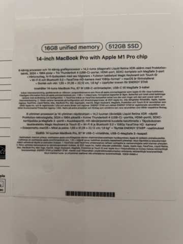 967644-6 Apple 14-inch MacBook Pro: Apple M1 Pro chip with 8‑core CPU and 14‑core GPU, 512GB SSD