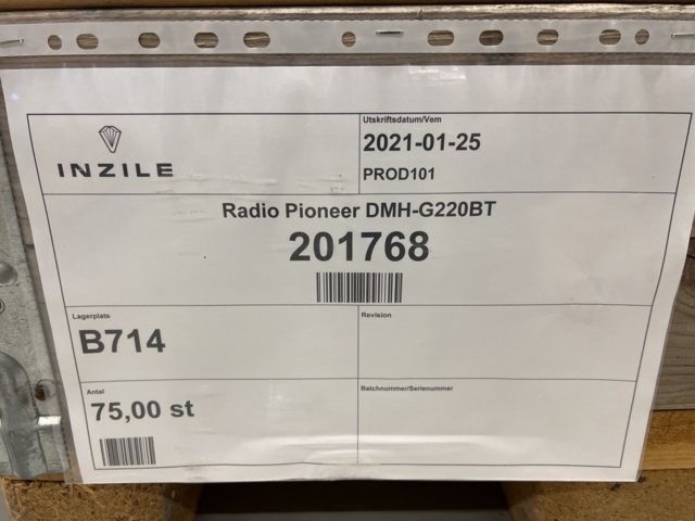 921775-8 Bluetooth car stereo Pioneer DMH-G220BT, a total of 51 units