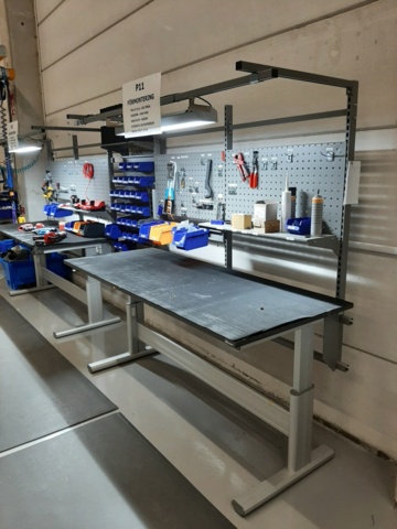 920875-24 Raised/retractable workbench with tool boards, lighting and contents x2