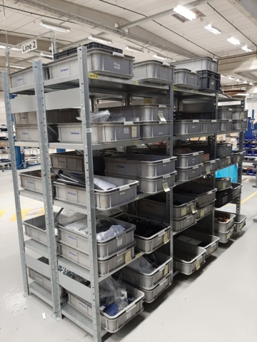 920897-5 9 shelf sections with a large assortment of new spare parts and various components