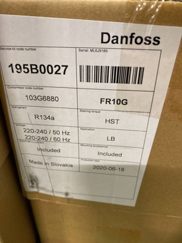 975445-2 Compressor Danfoss R134a FR10GX 230V 195B0027