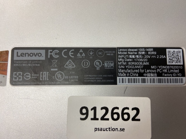 912662-9 Laptop Lenovo Intel Pentium 1.6GHz/4GB