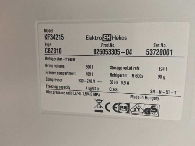 946604-5 Combi freezer Elektro Helios