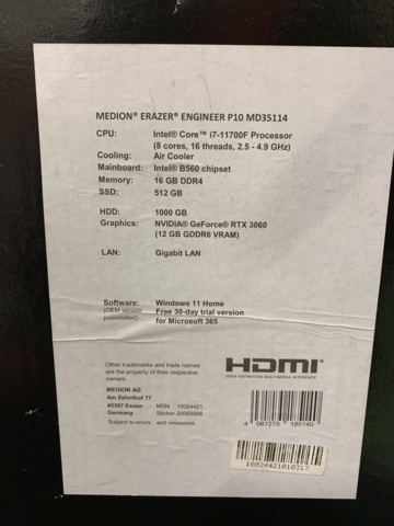 978251-4 Gamingdator Medion ERAZER ENGINEER P10 (MD35114)