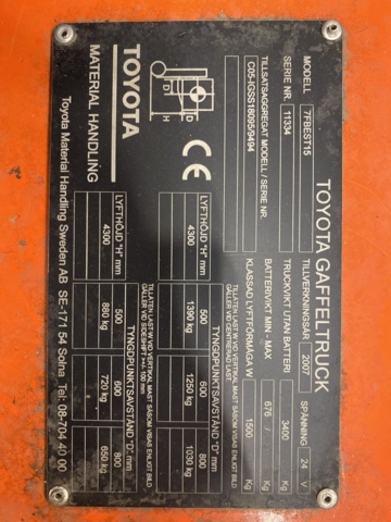 949083-12 Electric truck Toyota 7FBEST15 (1500kg)