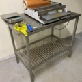 961445-2 Stainless bench with hand packer, scale, knife sharpener