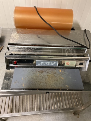 961445-4 Stainless bench with hand packer, scale, knife sharpener