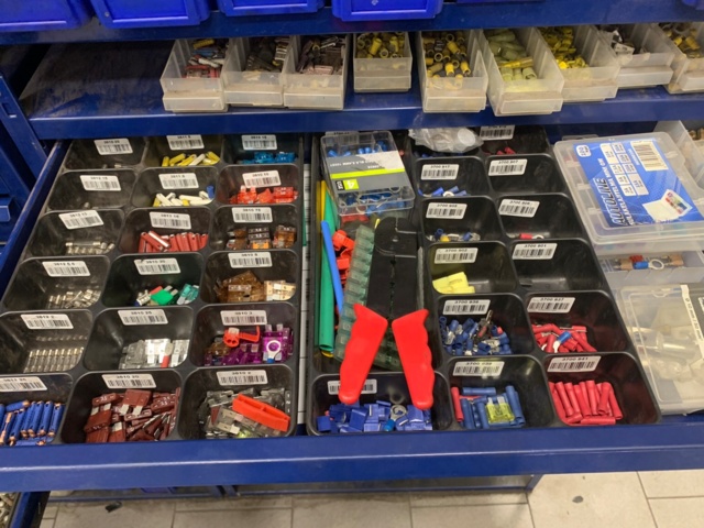 956084-9 2 assortment cabinets with assortment of screws, fuses, bolts, pins, etc