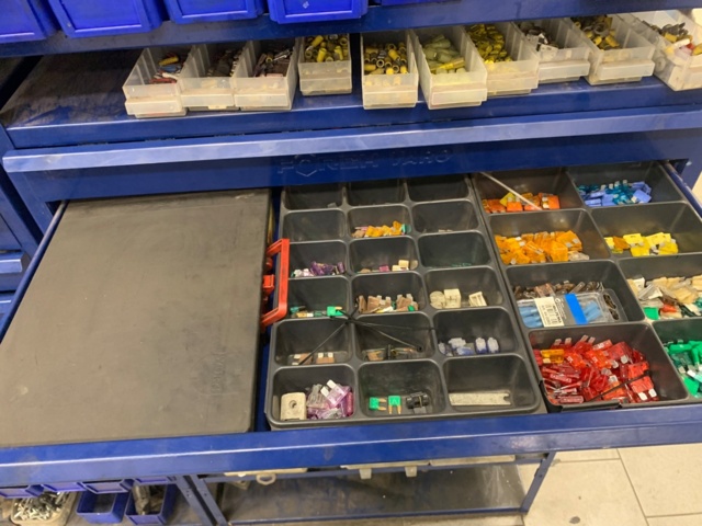 956084-10 2 assortment cabinets with assortment of screws, fuses, bolts, pins, etc