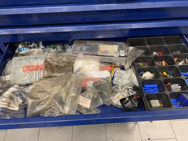 956084-11 2 assortment cabinets with assortment of screws, fuses, bolts, pins, etc