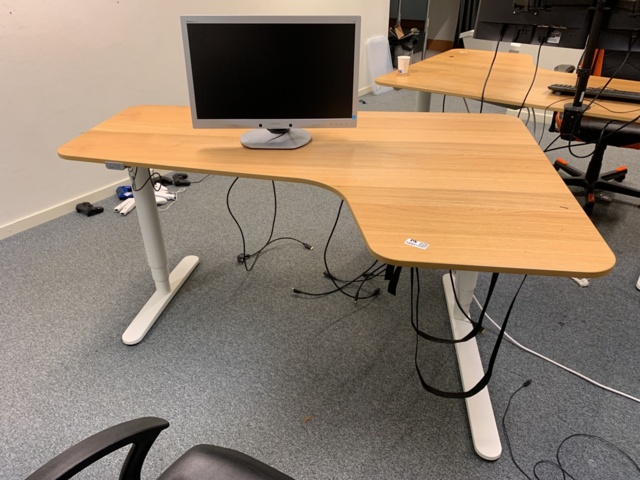 940841-3 Desk electrically raise/lower with computer screen and office chair
