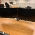 940843-3 Desk electrically raise/lower with double computer screens and office chair