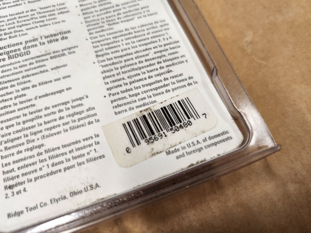 983662-3 Ridgid Bolt Thread JawsM20 50480 - Shipping Included (L-154)