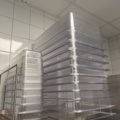 921075-10 Modular shelf with a large collection of restaurant accessories (canteens, tins, scales, etc.).